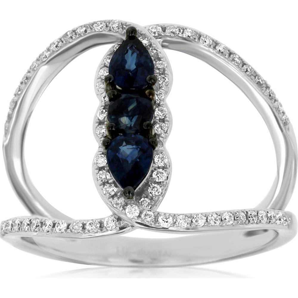 Royal 14K White Gold Open Band Ring with 0.50 Carat Sapphires and 0.26 Carat Diamonds