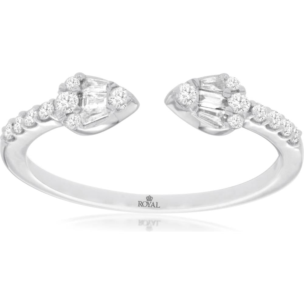 Royal 14K White Gold Open Band Ring with Round and Baguette Diamonds - 0.22 Carat Total Diamond Weight