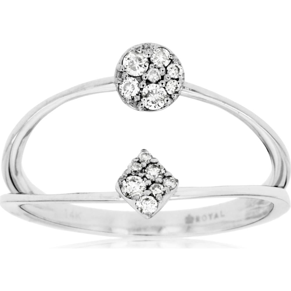 Royal 14K White Gold Open Band Ring with Round Cluster Diamonds - 0.15 Carats Total Diamond Weight
