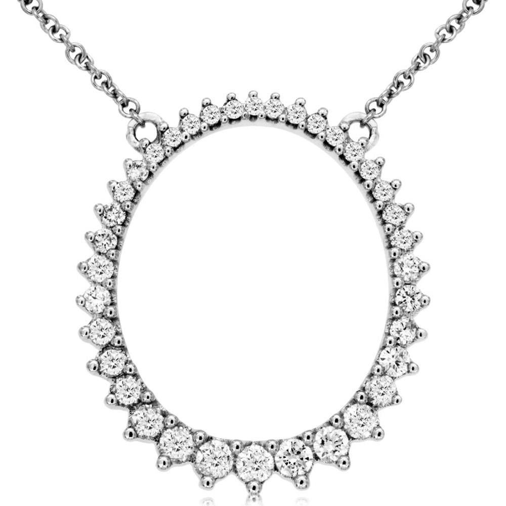 Royal 14K White Gold Open Circle Pendant Necklace with Prong-Set Round Diamonds - 0.52 Carat Total Diamond Weight