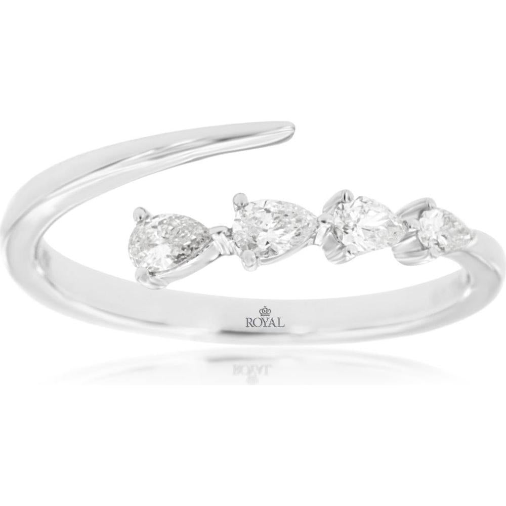 Royal 14K White Gold Open Ring with 0.25 Carat Pear-Shaped Diamonds