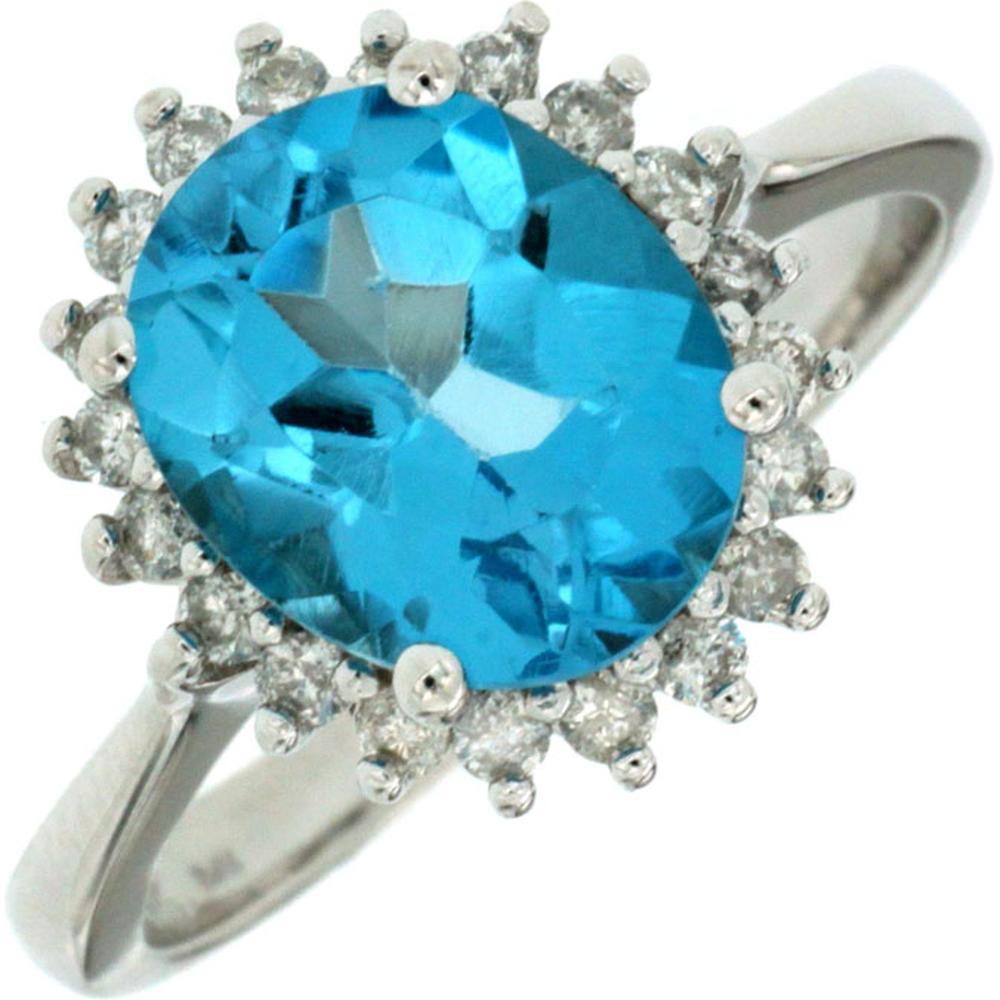 Royal 14K White Gold Oval Blue Topaz and Diamond Halo Ring - 3.61 Carat Total Gem Weight