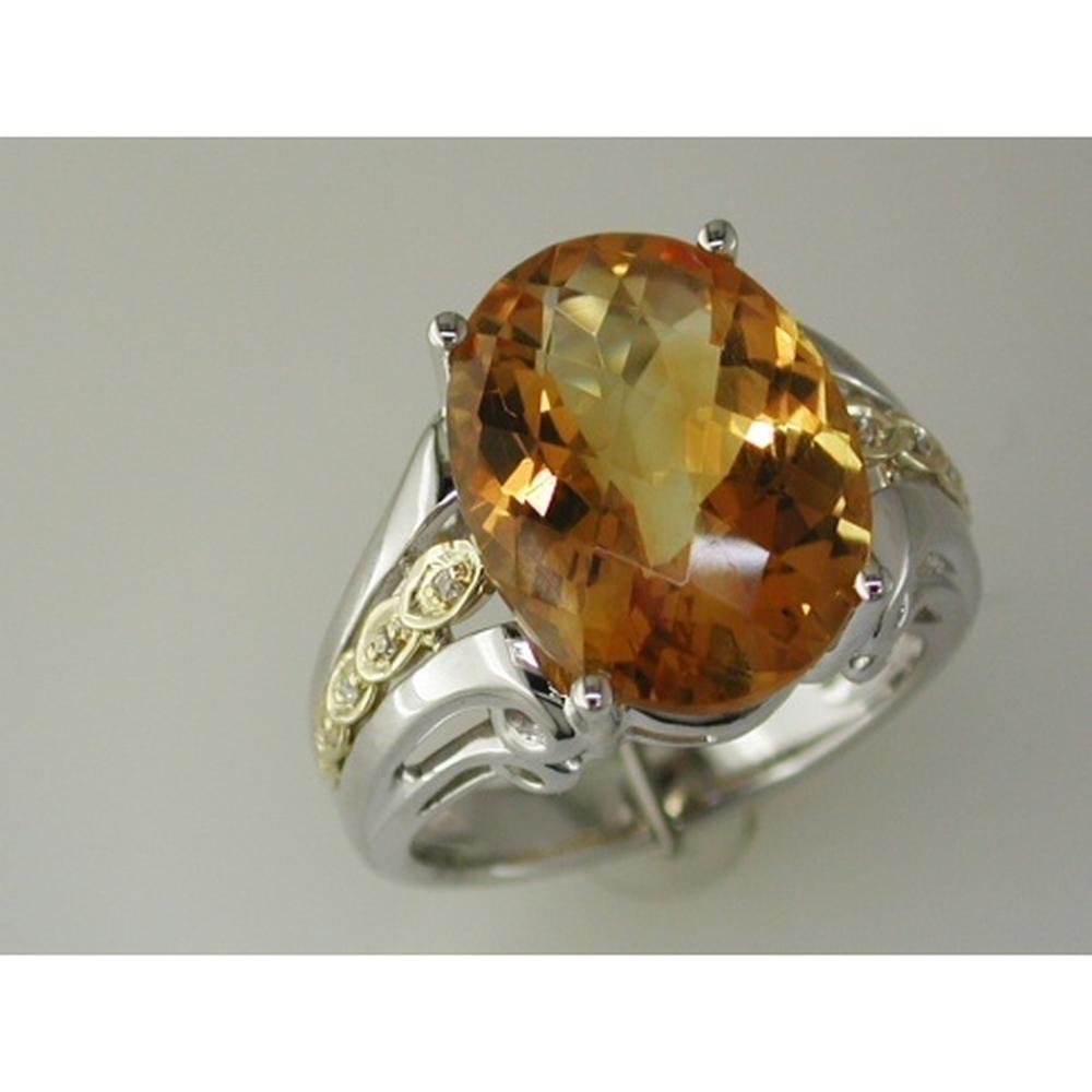 Royal 14K White Gold Oval Citrine and Round Diamond Cocktail Ring - 8.05 Carats Total Gemstone Weight