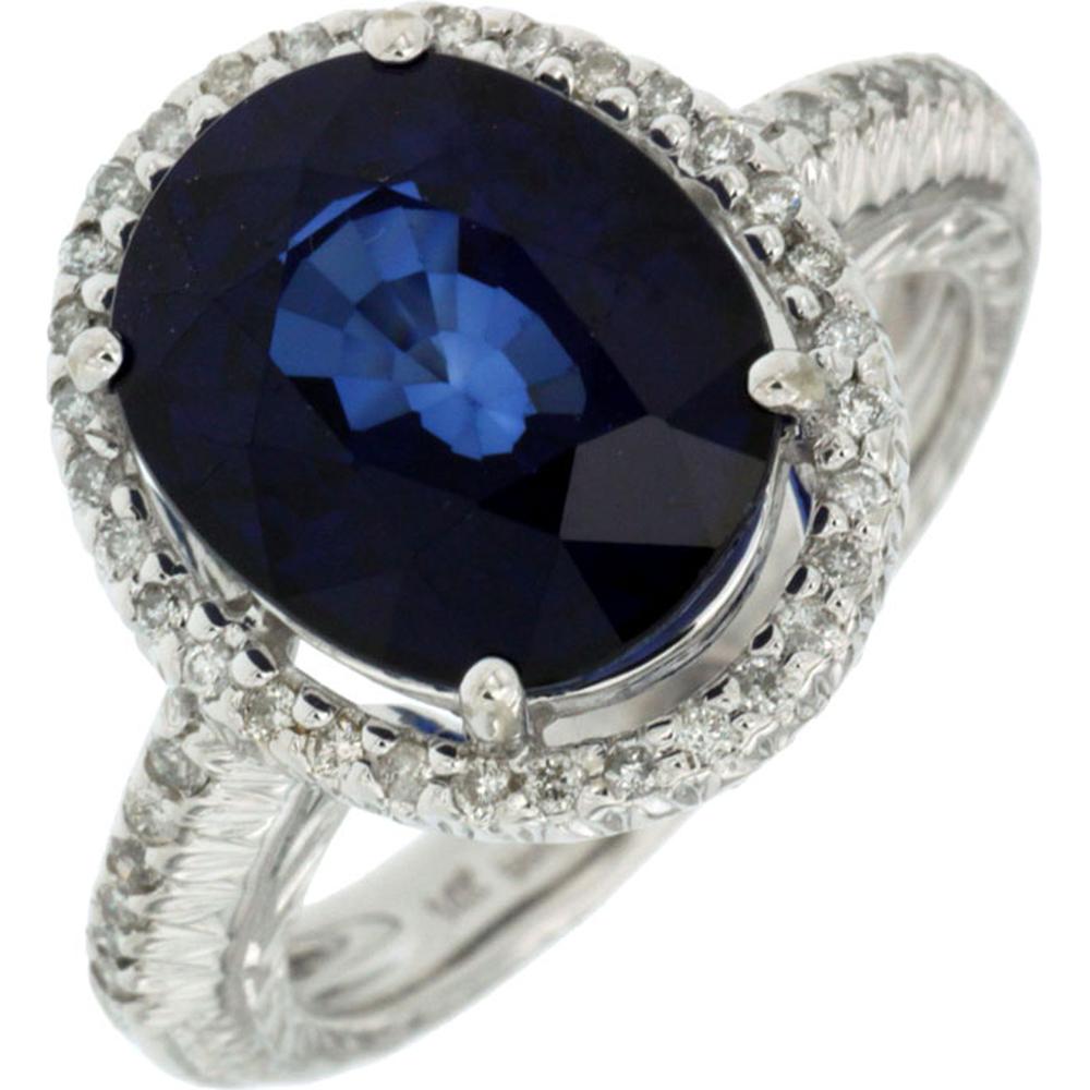 Royal 14K White Gold Oval Diamond and Diffused Sapphire Ring - 6.77 Carat Total Gem Weight