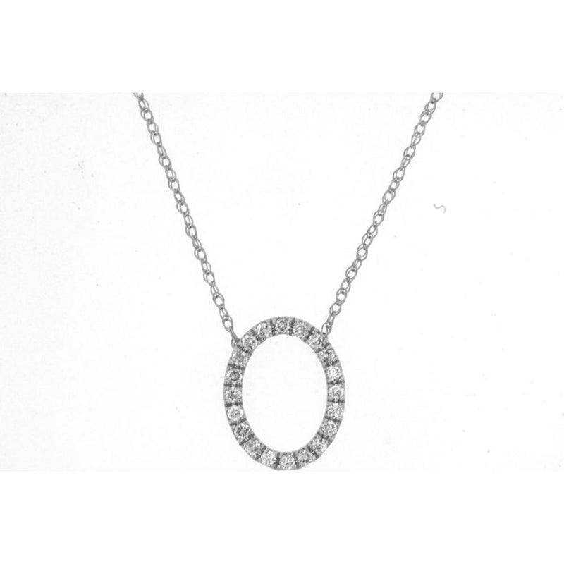 Royal 14K White Gold Oval Diamond Pendant Necklace - 0.15 Carat Total Diamond Weight