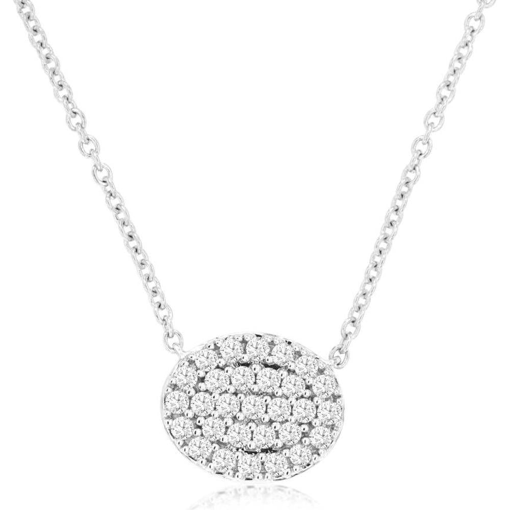 Royal 14K White Gold Oval Diamond Pendant Necklace - 0.26 Carats Total Diamond Weight