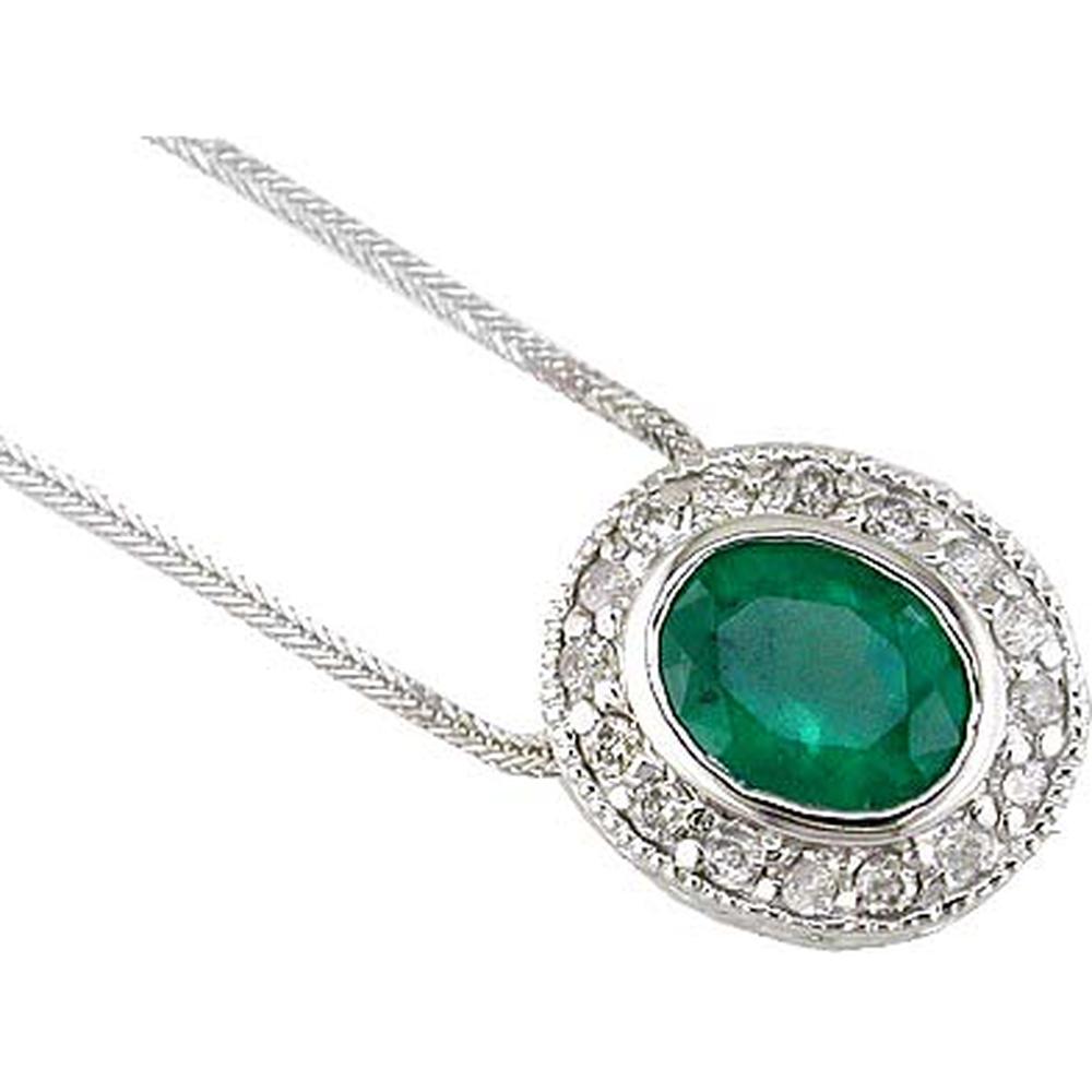 Royal 14K White Gold Oval Emerald & Diamond Pendant - 1.20 Carat Total Gem Weight