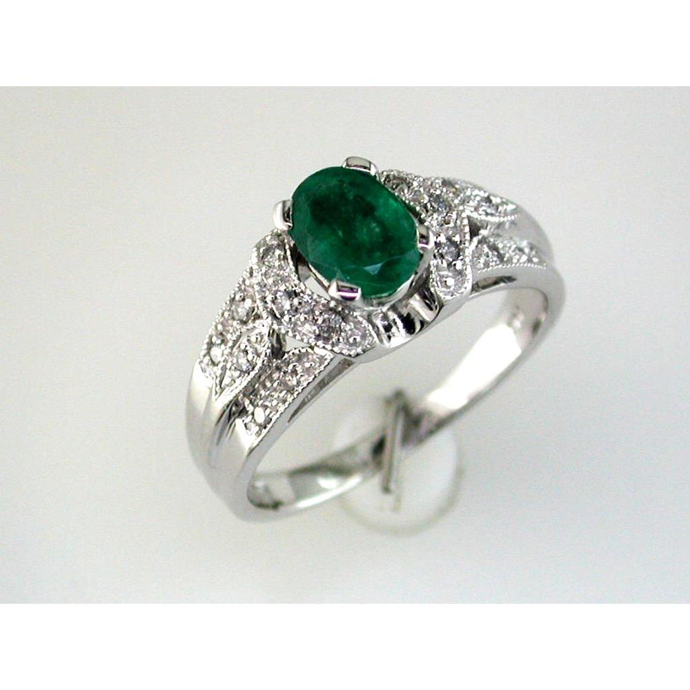 Royal 14K White Gold Oval Emerald & Diamond Ring - 0.95 Carat Total Gem Weight