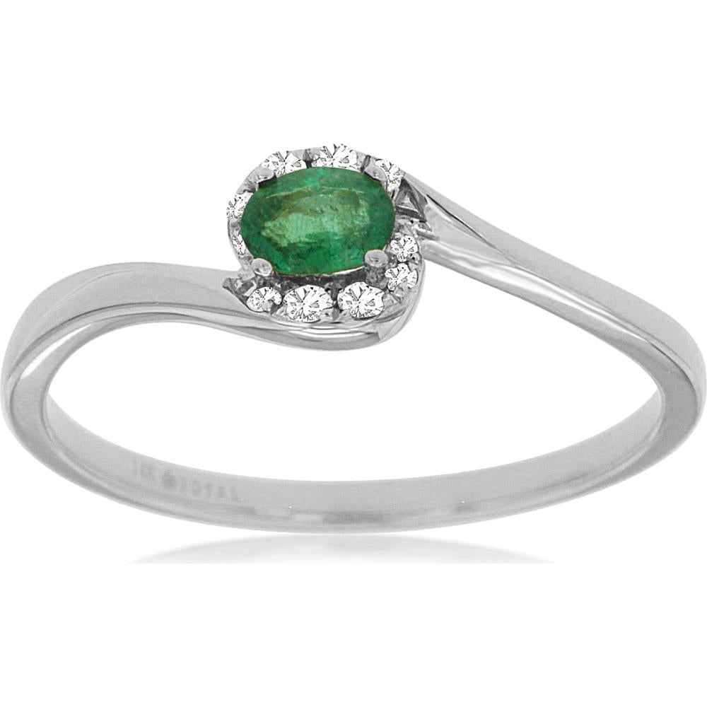Royal 14K White Gold Oval Emerald & Diamond Ring - Timeless Elegance