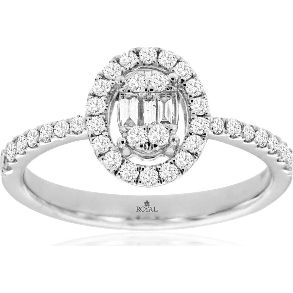 Royal 14K White Gold Oval Halo Diamond Ring - 0.46 Carats Total Diamond Weight