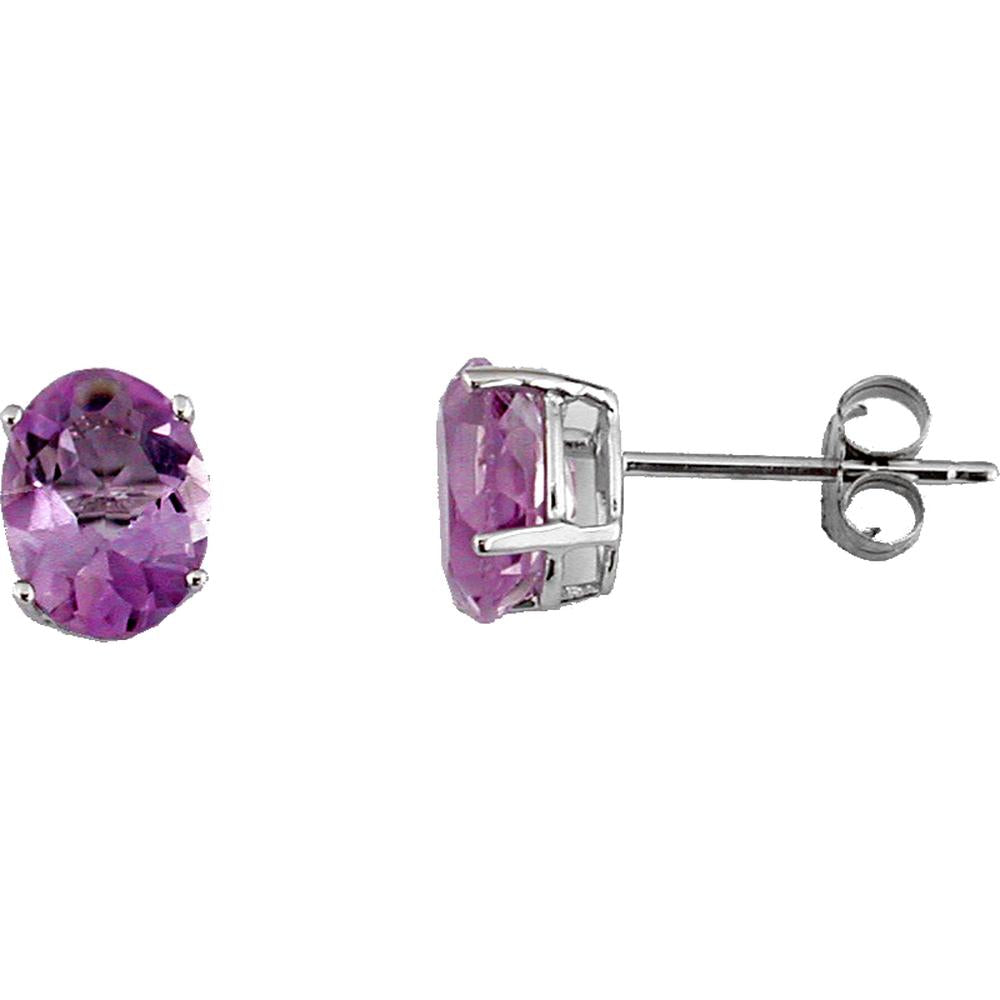Royal 14K White Gold Oval Pink Amethyst Stud Earrings - 2.20 Carats Total Amethyst Weight