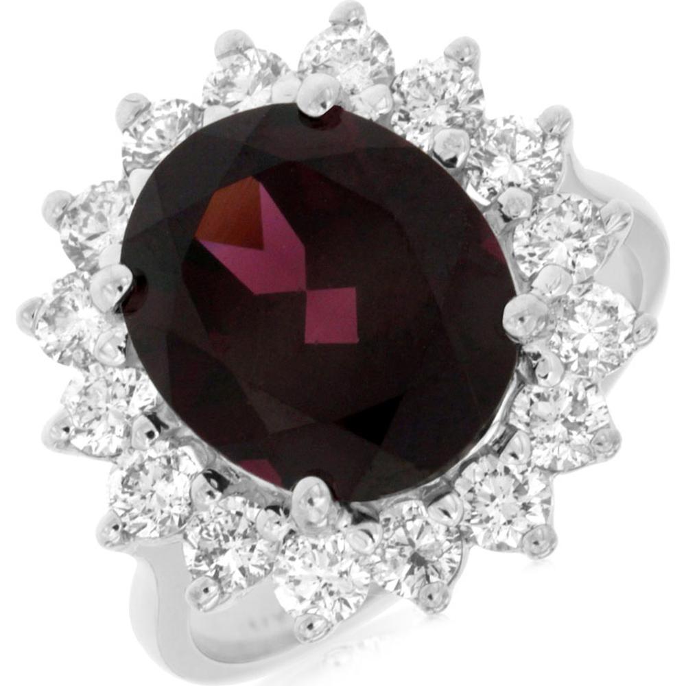 Royal 14K White Gold Oval Rhodolite & Diamond Halo Ring - 6.75 Carat Total Gem Weight
