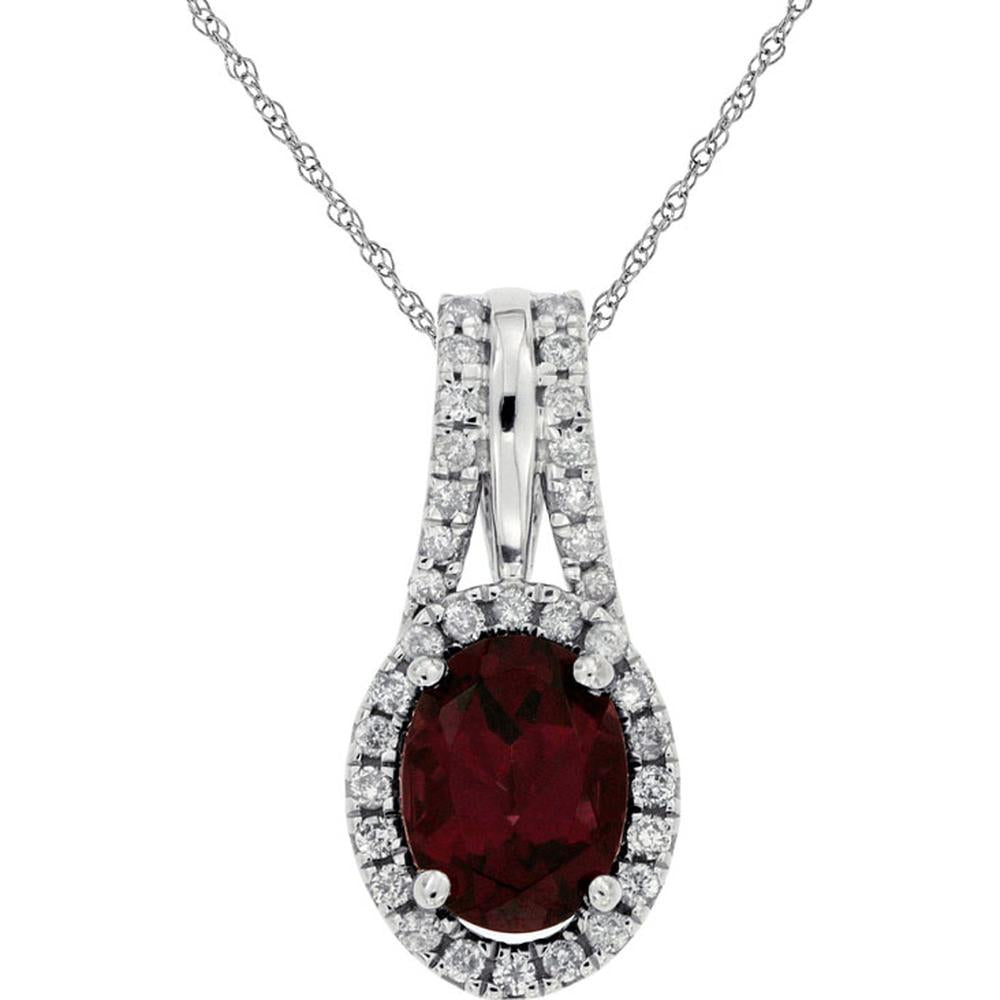 Royal 14K White Gold Oval Rhodolite & Diamond Pendant - 1.50 Carat Rhodolite, 0.24 Carat Diamond