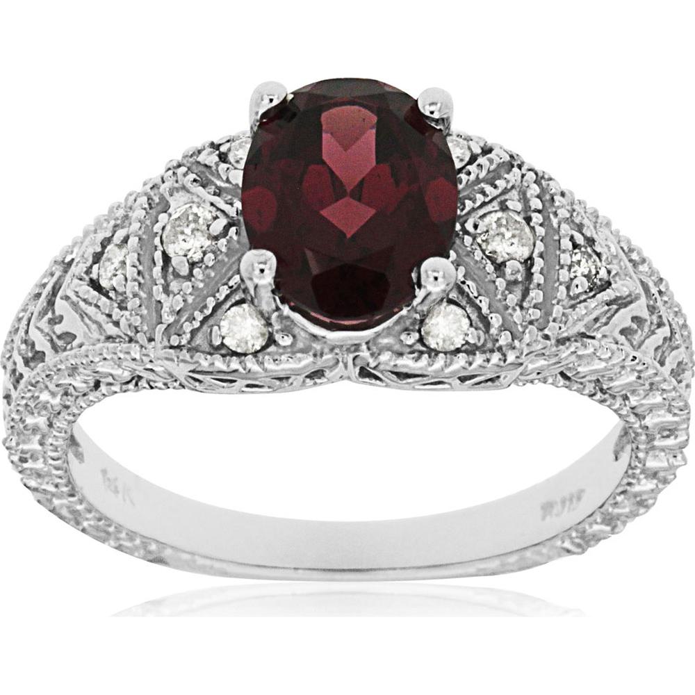 Royal 14K White Gold Oval Rhodolite and Diamond Ring - 1.55 Carat Total Gem Weight