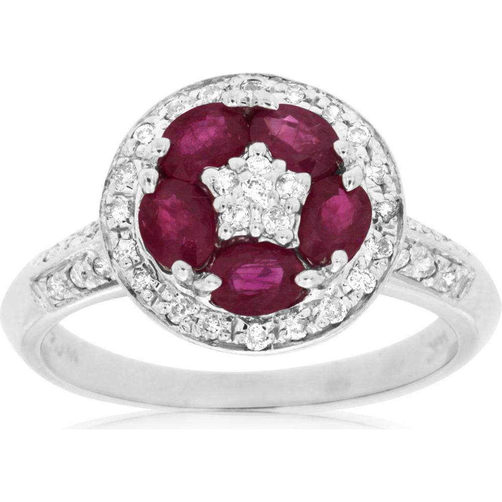 Royal 14K White Gold Oval Ruby & Diamond Ring - Timeless Elegance