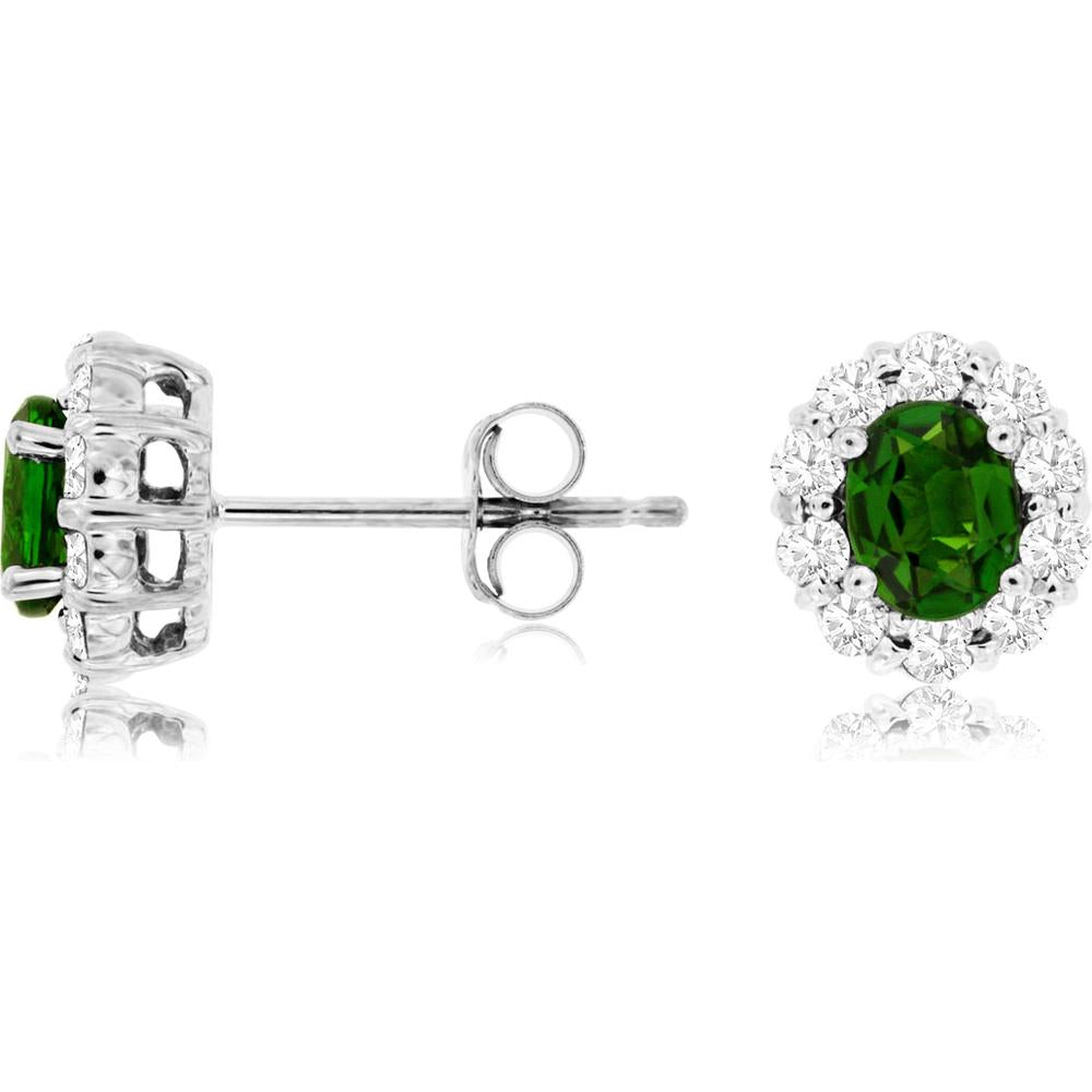 Royal 14K White Gold Oval Russalite and Diamond Halo Stud Earrings - 0.85 Carat Russalite, 0.45 Carat Total Diamond Weight