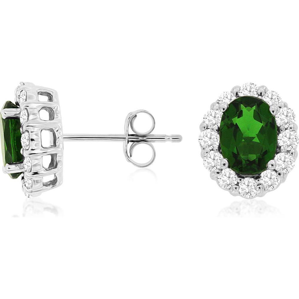 Royal 14K White Gold Oval Russalite and Diamond Halo Stud Earrings - 2.50 Carat Total Gem Weight