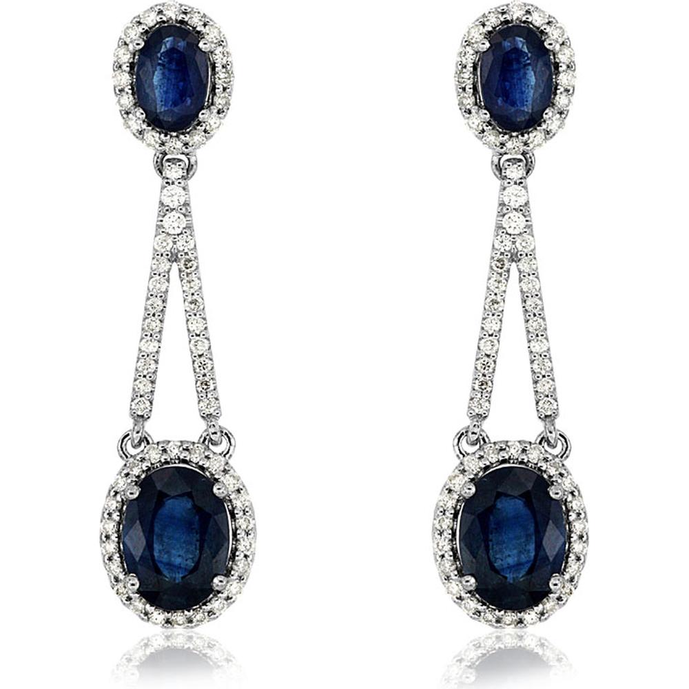 Royal 14K White Gold Oval Sapphire & Diamond Earrings - 4.25 Carat Sapphire, 0.67 Carat Diamonds