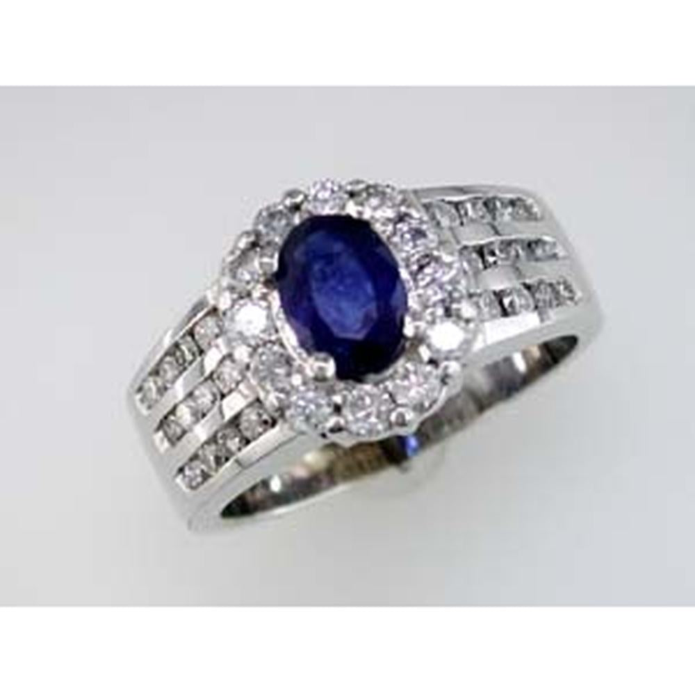 Royal 14K White Gold Oval Sapphire & Diamond Halo Ring - 0.90 Carat Sapphire, 0.50 Carat Diamonds