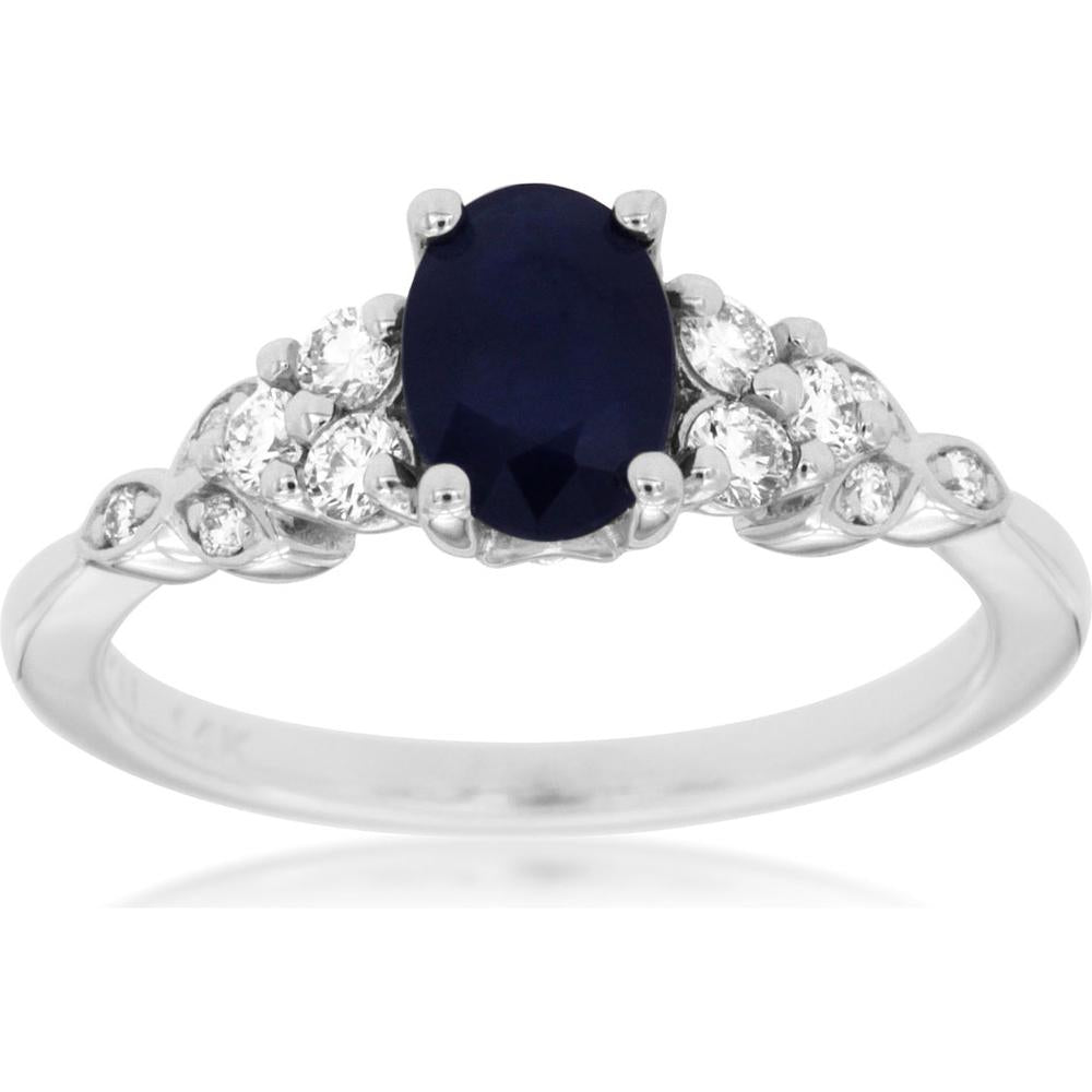 Royal 14K White Gold Oval Sapphire & Diamond Halo Ring - 1.25 Carat Total Gem Weight