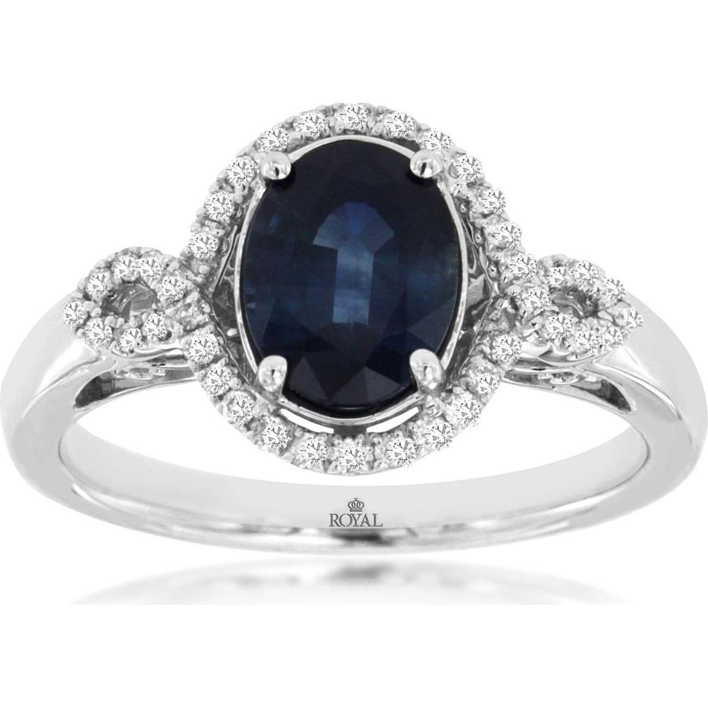 Royal 14K White Gold Oval Sapphire and Diamond Halo Ring