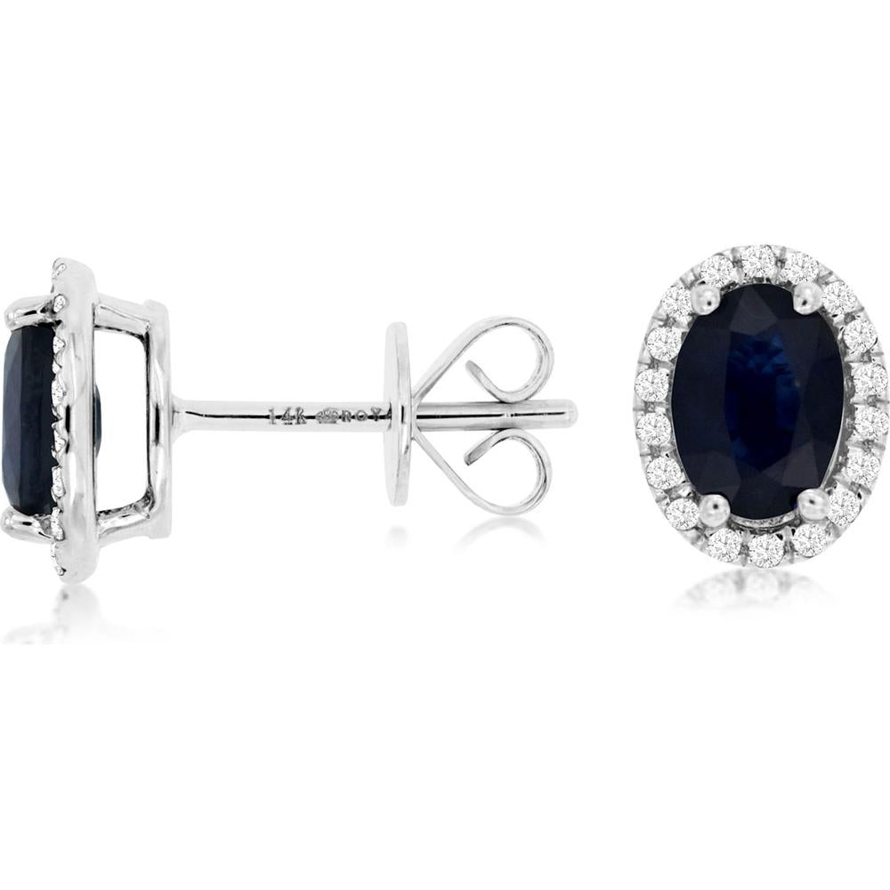 Royal 14K White Gold Oval Sapphire & Diamond Halo Stud Earrings - 2.19 Carat Total Gem Weight