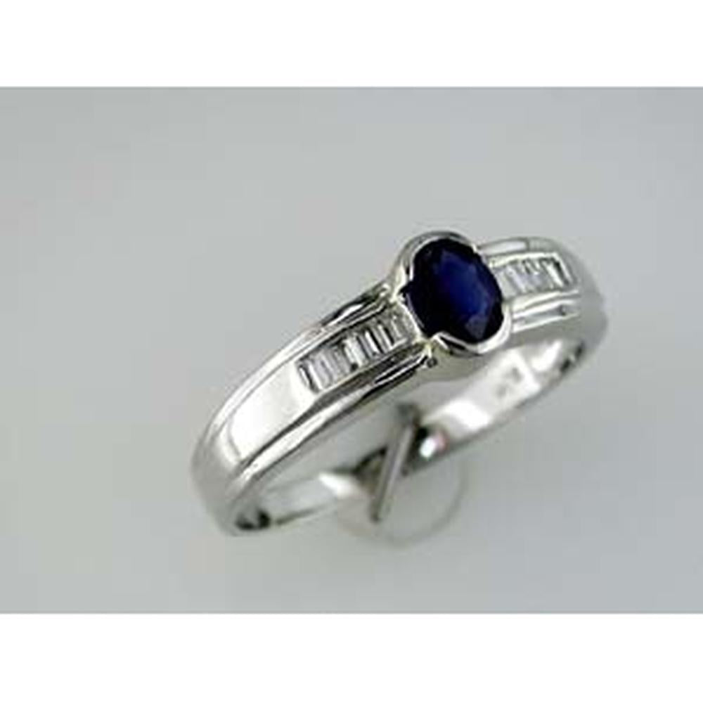 Royal 14K White Gold Oval Sapphire & Diamond Ring - 0.45 Carat Sapphire, 0.16 Carat Diamond Total