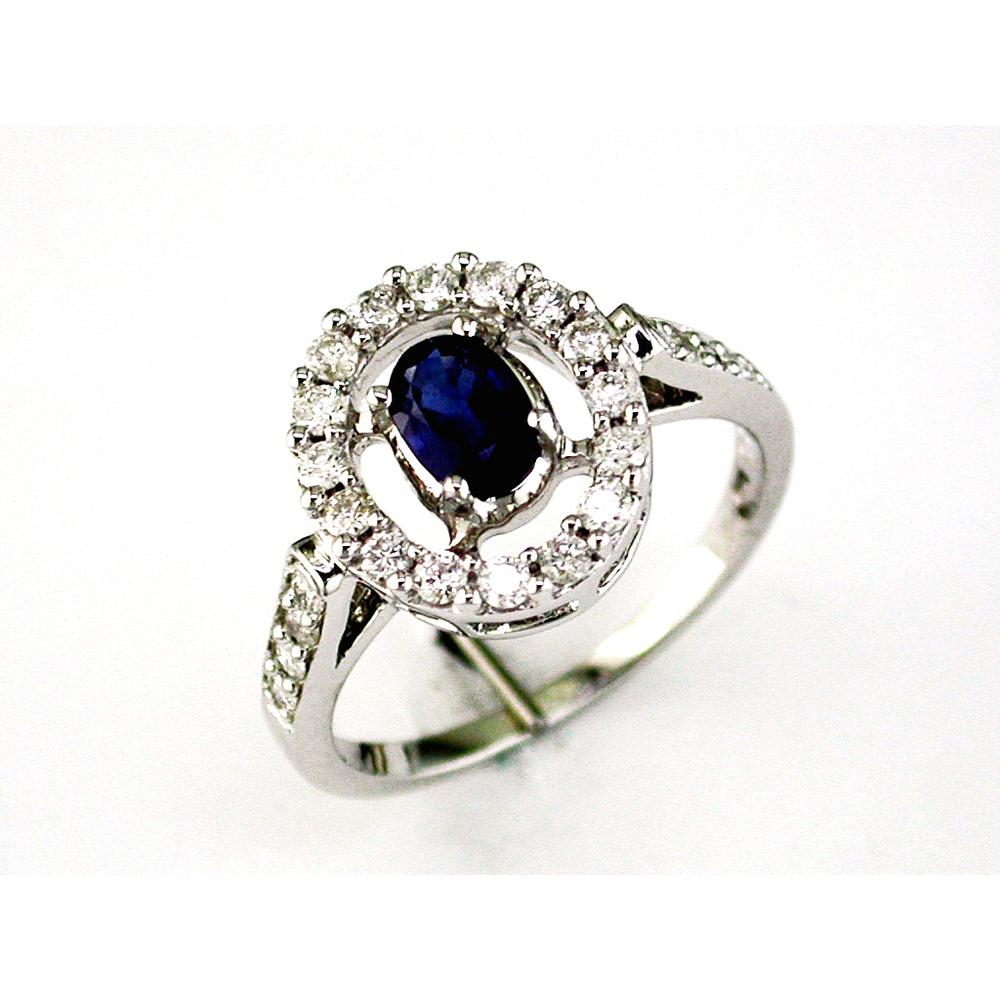 Royal 14K White Gold Oval Sapphire & Diamond Ring - 0.95 Carat Total Gem Weight