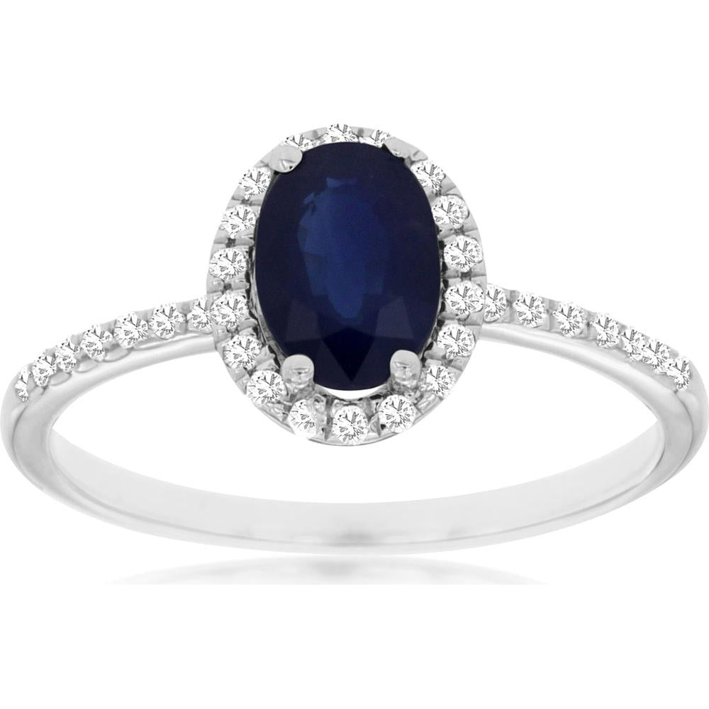Royal 14K White Gold Oval Sapphire & Diamond Ring - 1.00 Carat Sapphire, 0.17 Carat Diamonds