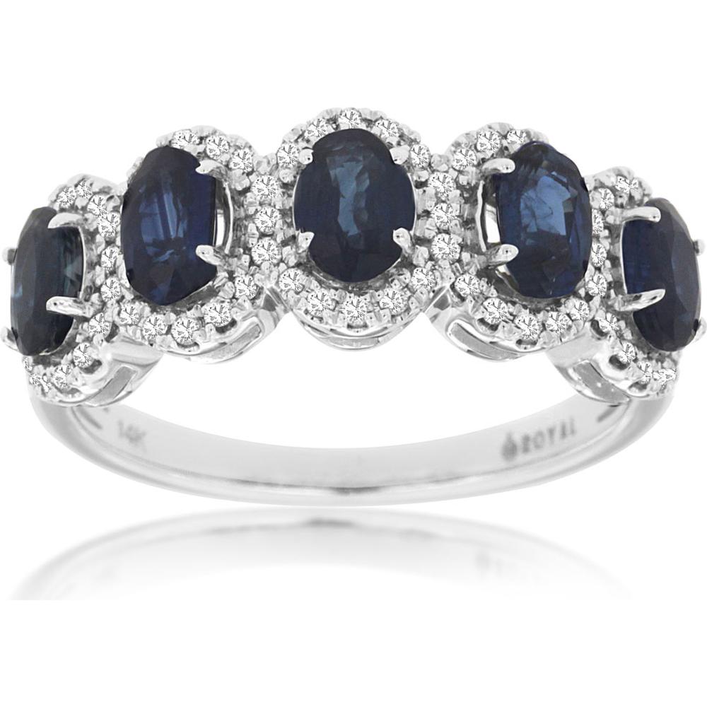 Royal 14K White Gold Oval Sapphire & Diamond Ring - 1.40 Carat Sapphire, 0.25 Carat Diamond
