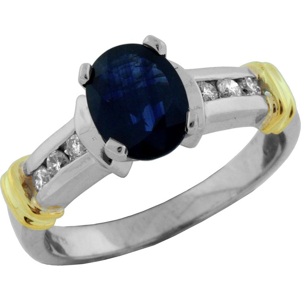 Royal 14K White Gold Oval Sapphire & Diamond Ring - 1.55 Carat Sapphire, 0.16 Carat Diamond