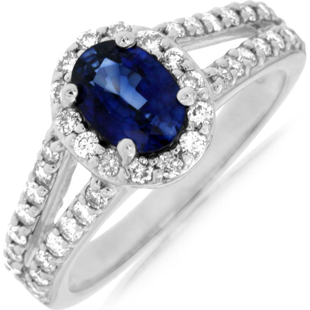 Royal 14K White Gold Oval Sapphire & Diamond Ring - 1.65 Carat Total Gem Weight