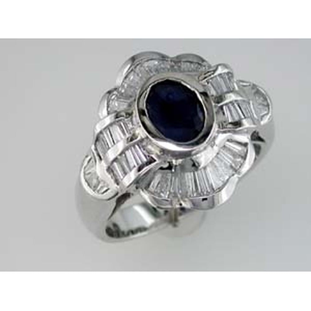 Royal 14K White Gold Oval Sapphire & Diamond Ring - 1.87 Carat Total Gem Weight