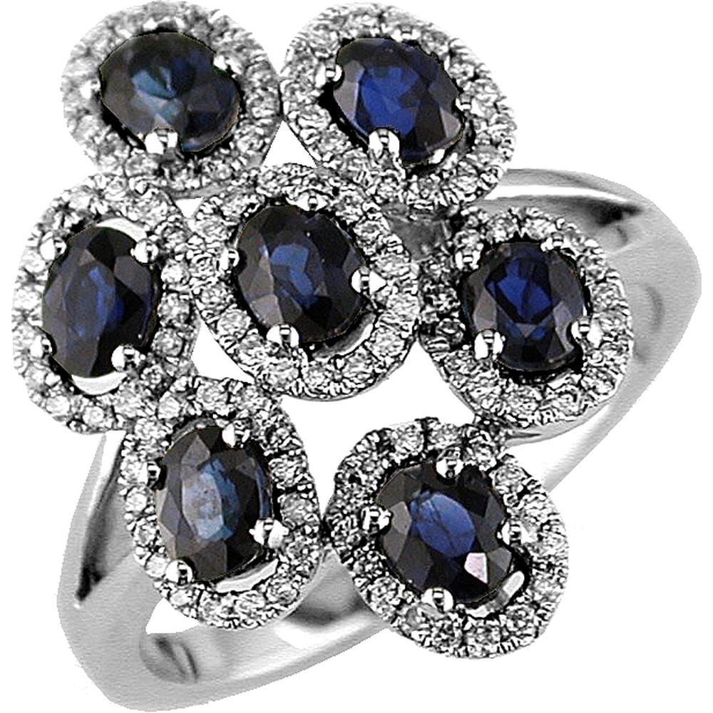 Royal 14K White Gold Oval Sapphire & Diamond Ring - 2.00 Carat Sapphire, 0.32 Carat Diamond Total