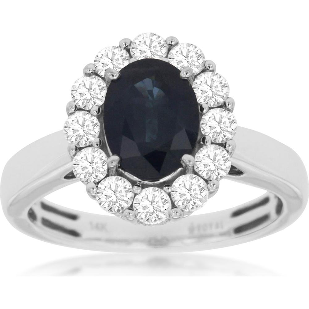 Royal 14K White Gold Oval Sapphire & Diamond Ring - 2.22 Carat Total Gem Weight