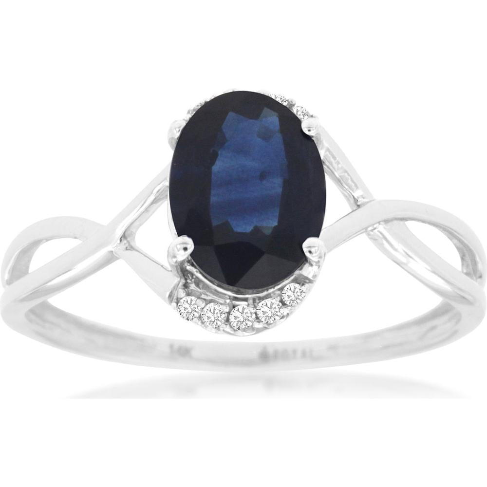 Royal 14K White Gold Oval Sapphire & Diamond Ring - Timeless Elegance