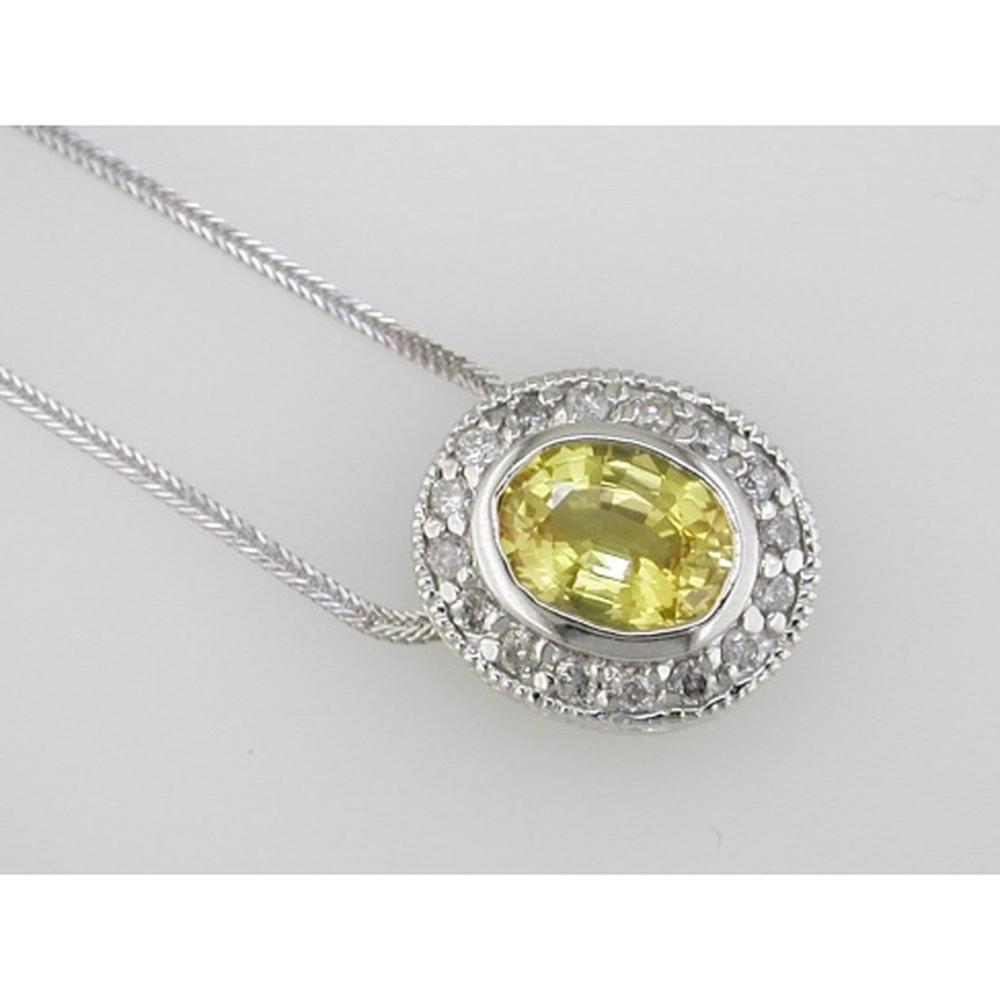 Royal 14K White Gold Oval Yellow Spinel and Diamond Halo Pendant