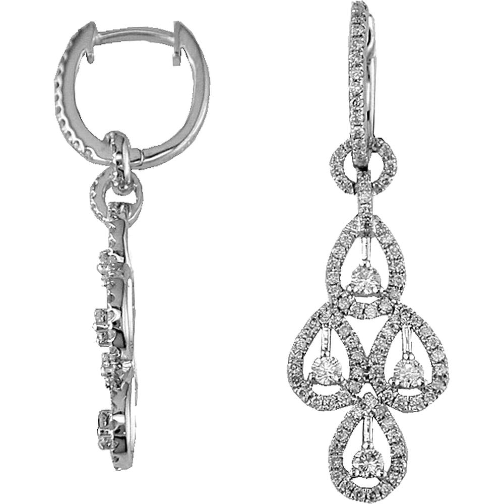Royal 14K White Gold Pear and Round Diamond Earrings - 1.15 Carat Total Diamond Weight