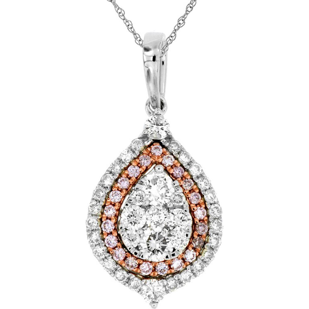 Royal 14K White Gold Pear Pendant with Pink and White Diamonds - 0.97 Carats Total Diamond Weight