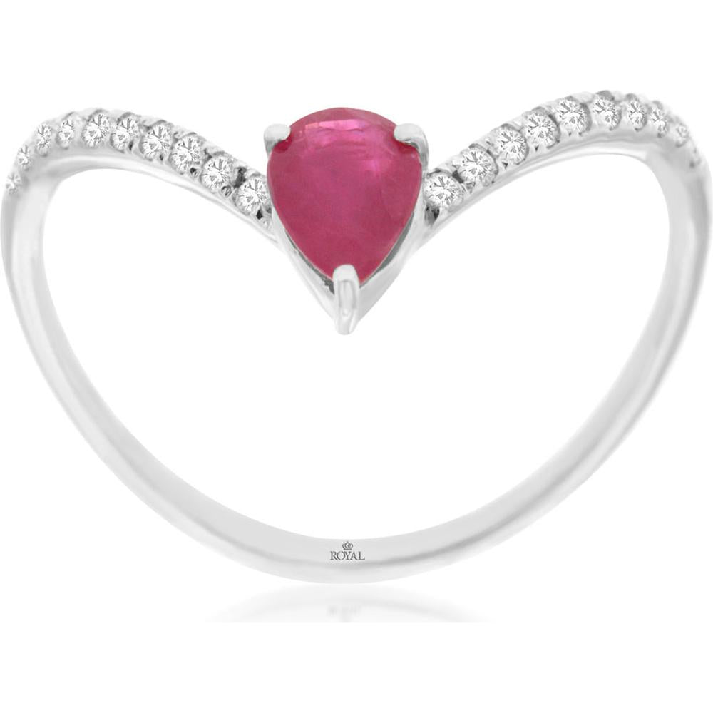 Royal 14K White Gold Pear Ruby & Diamond Ring - 0.59 Carat Total Gem Weight