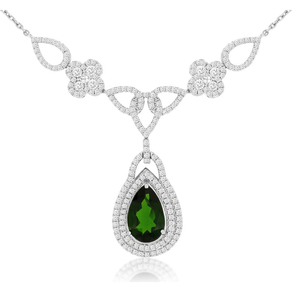 Royal 14K White Gold Pear Russalite & Diamond Necklace - 4.55 Carat Total Gem Weight