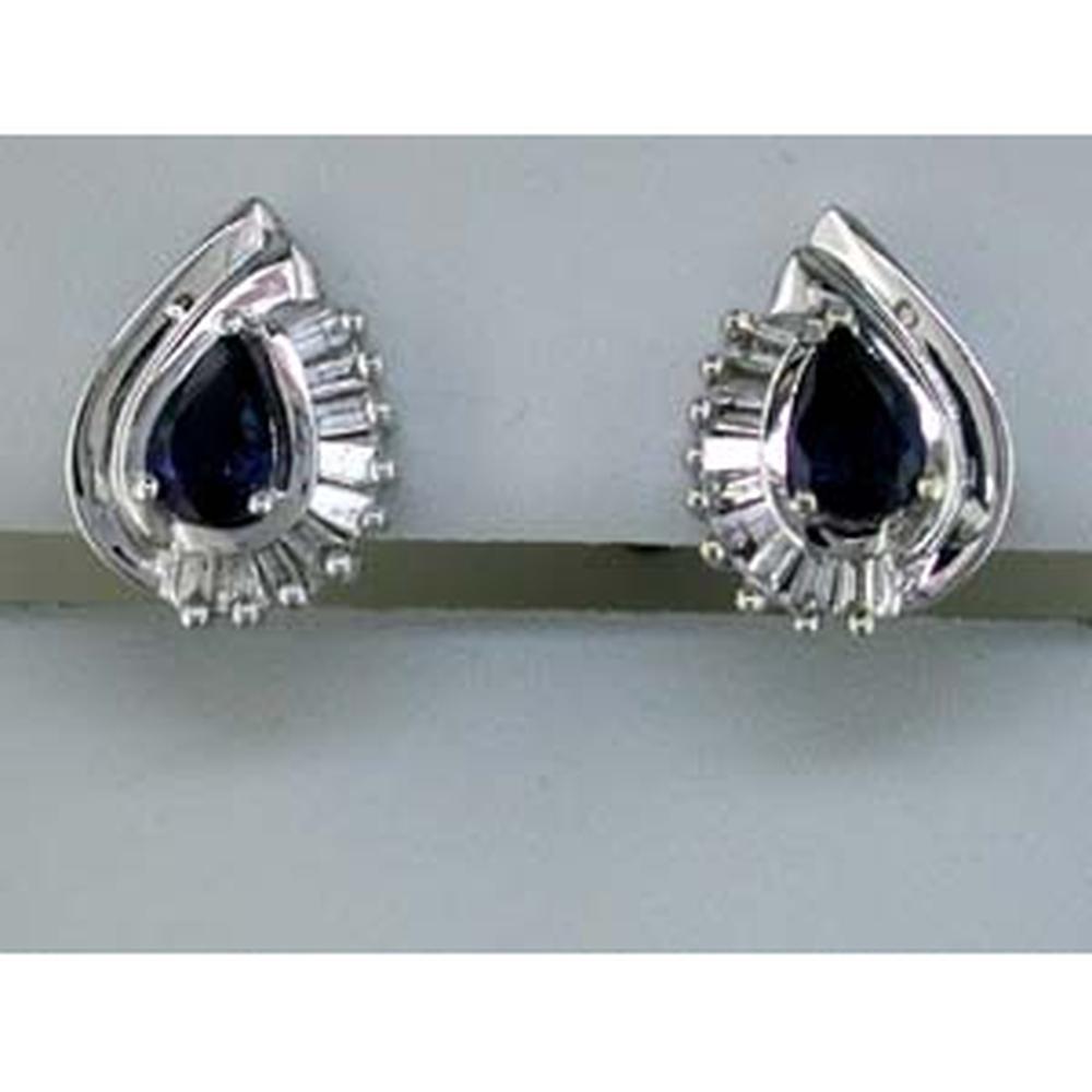 Royal 14K White Gold Pear Sapphire & Diamond Earrings - 1.10 Carat Sapphire, 0.30 Carat Diamond
