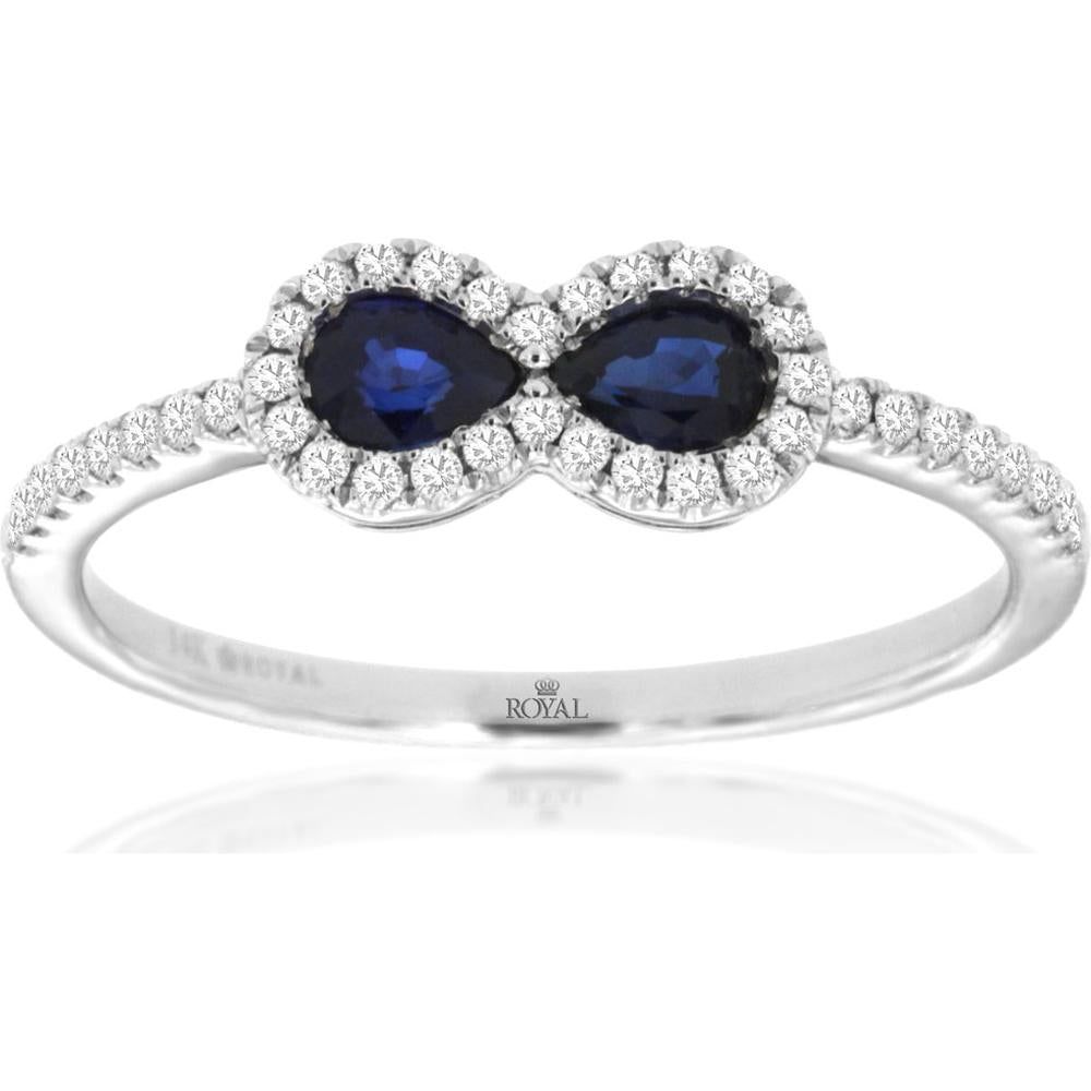 Royal 14K White Gold Pear Sapphire and Diamond Halo Ring - Timeless Elegance