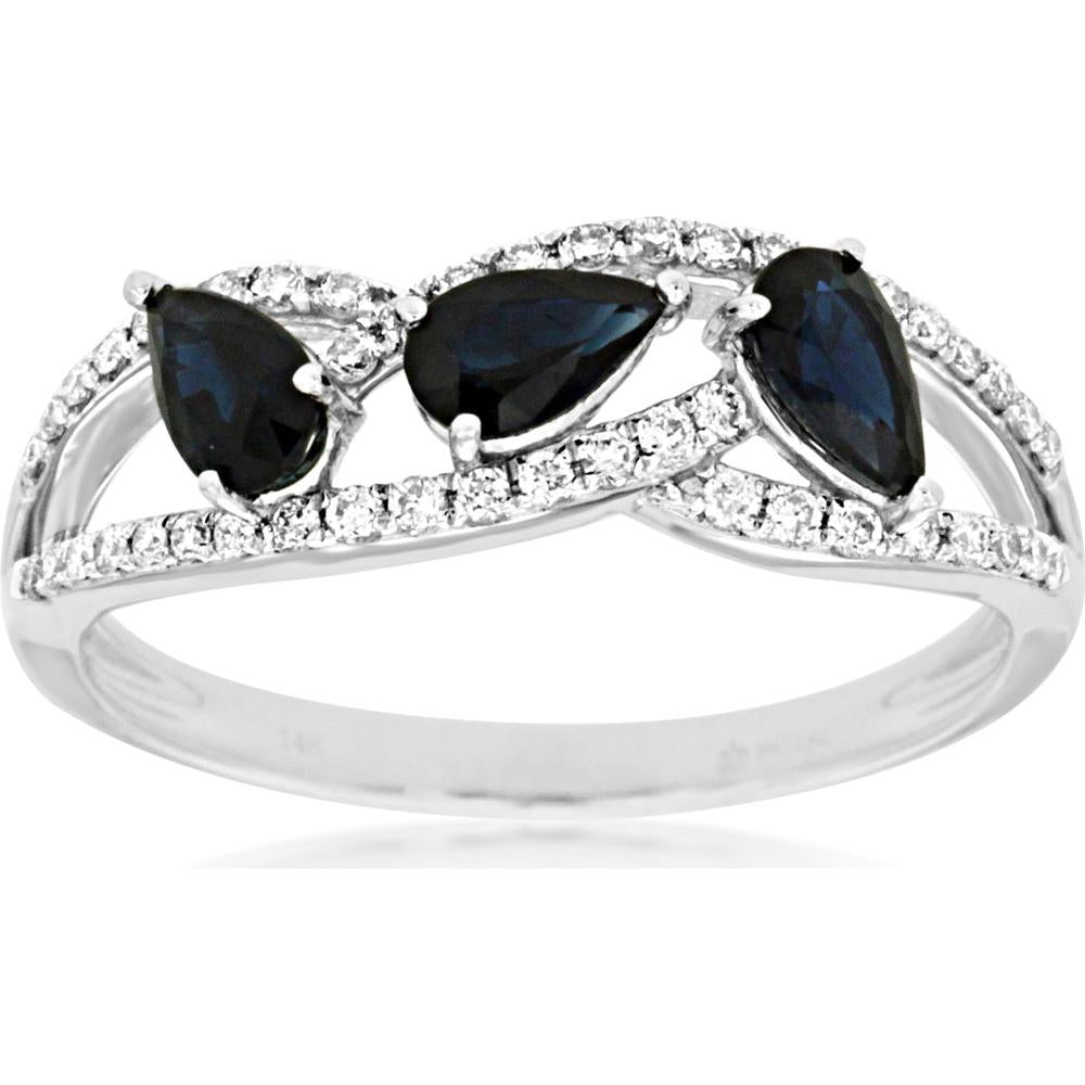 Royal 14K White Gold Pear Sapphire & Diamond Halo Ring