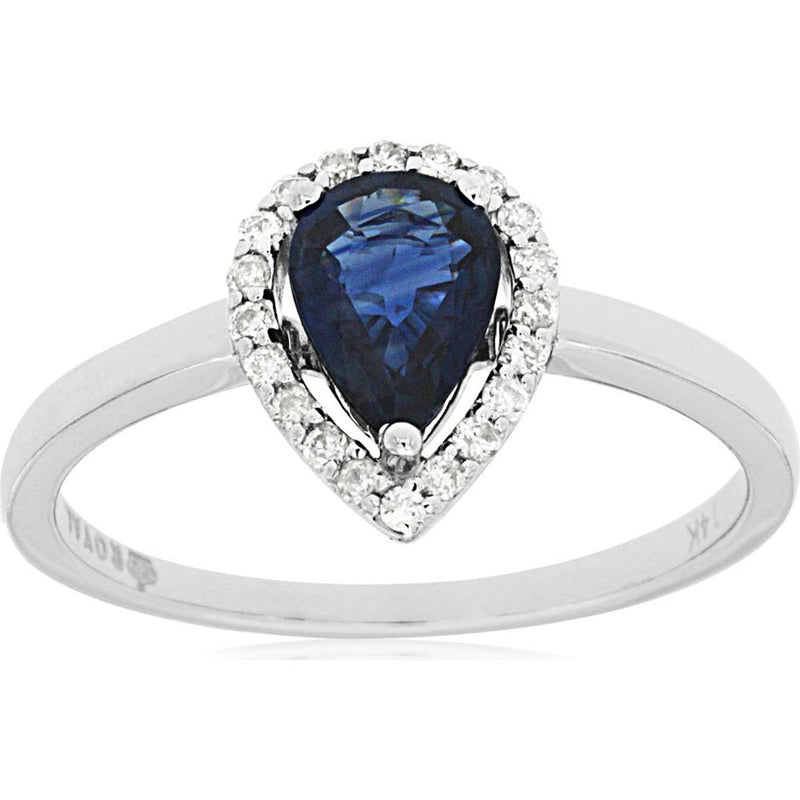 Royal 14K White Gold Pear Sapphire & Diamond Ring - 0.88 Carat Sapphire, 0.12 Carat Diamonds