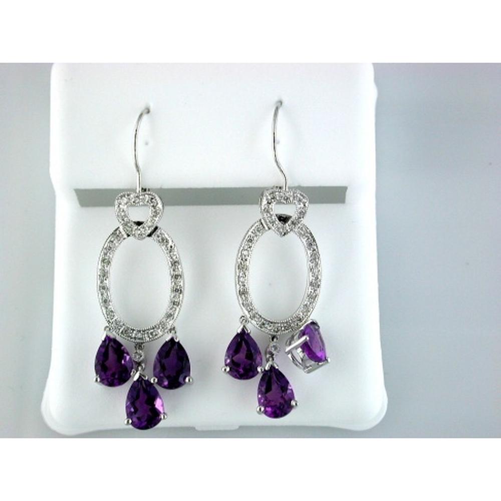 Royal 14K White Gold Pear Shaped Amethyst & Diamond Earrings - 4.25 Carat Total Gem Weight