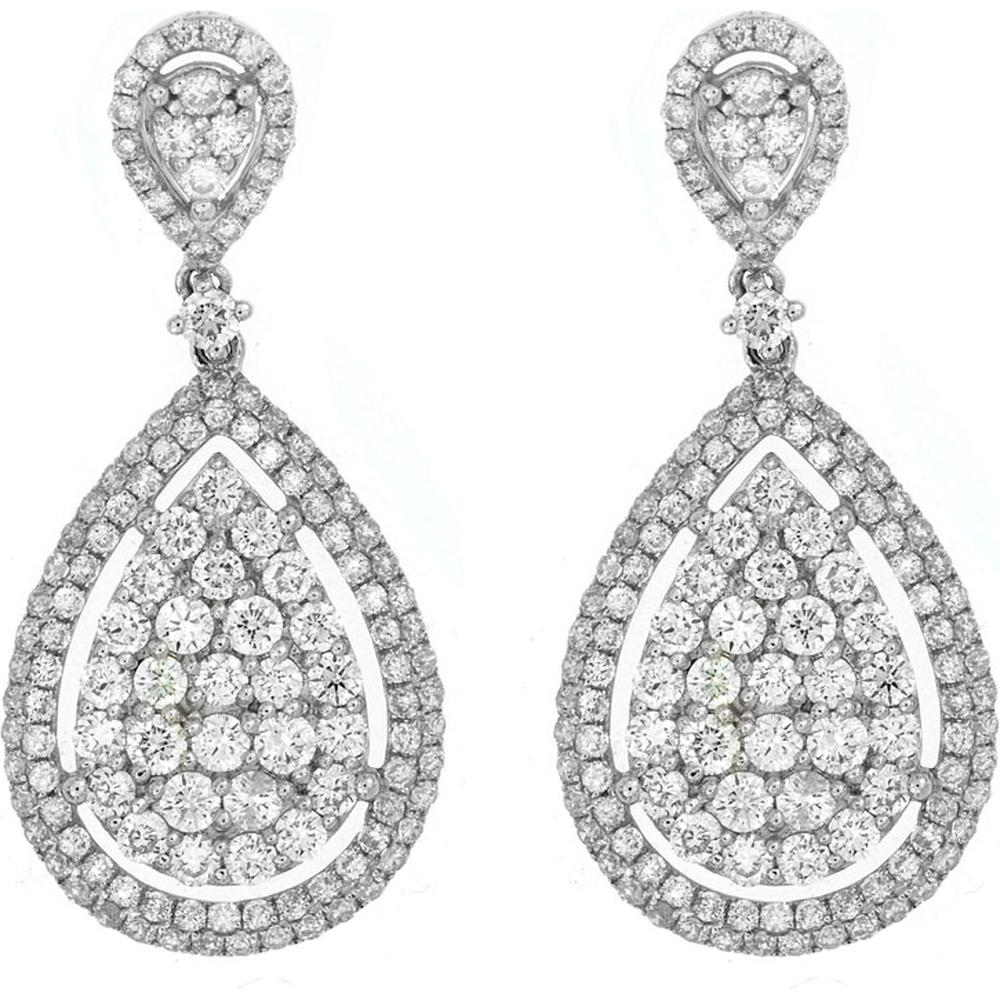 Royal 14K White Gold Pear-Shaped Drop Earrings with Pavé Set Round Diamonds - 2.00 Carats Total Diamond Weight