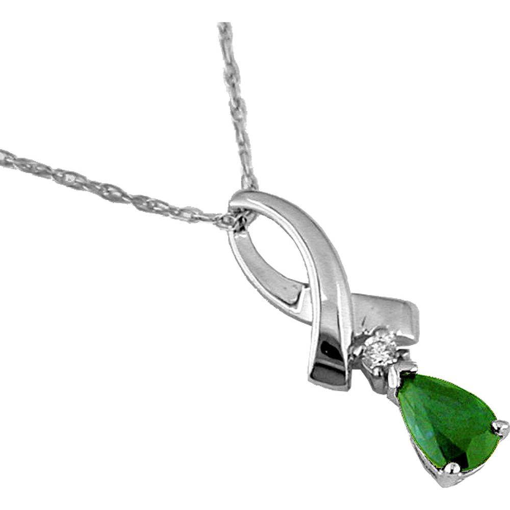 Royal 14K White Gold Pear-Shaped Emerald & Diamond Pendant - 0.40 Carat Total Gem Weight