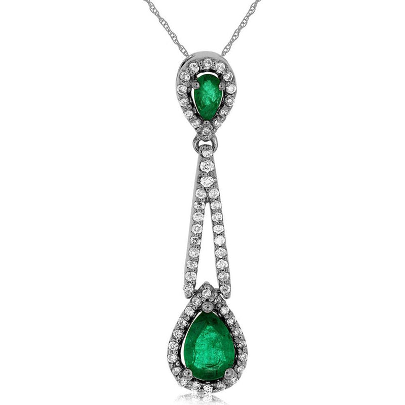 Royal 14K White Gold Pear-Shaped Emerald and Diamond Pendant - 1.22 Carat Total Gem Weight