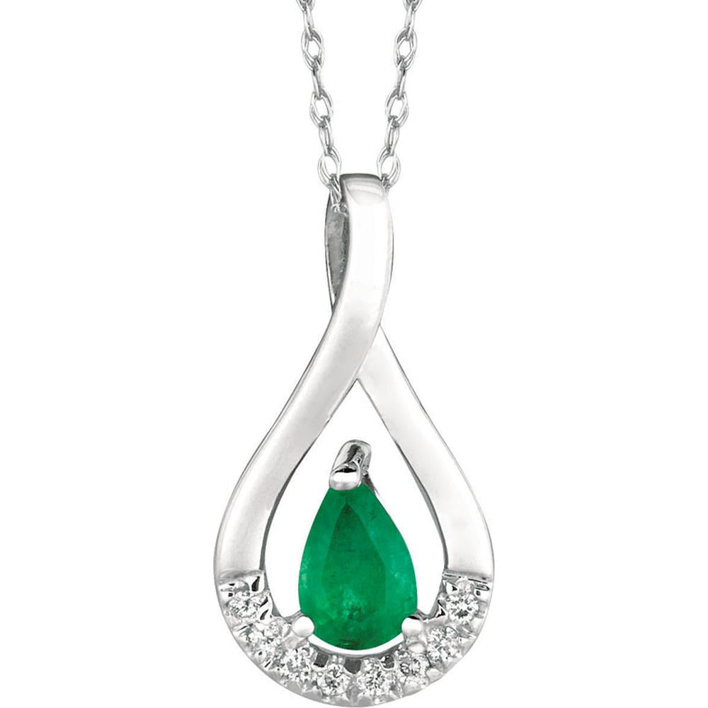 Royal 14K White Gold Pear-shaped Emerald & Diamond Pendant - Nature-inspired Elegance